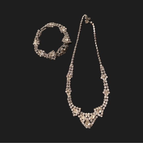 Vintage Kramer New York Signed Art Deco Rhinestone Necklace Matching Bracelet - Picture 2 of 6